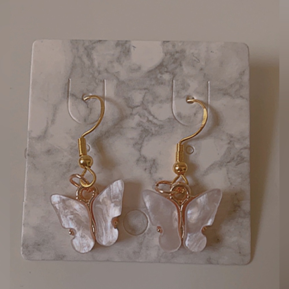 White butterfly earrings